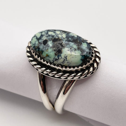 Sterling silver Poseidon Variscite ring featuring a genuine Nevada gemstone with seafoam green coloring