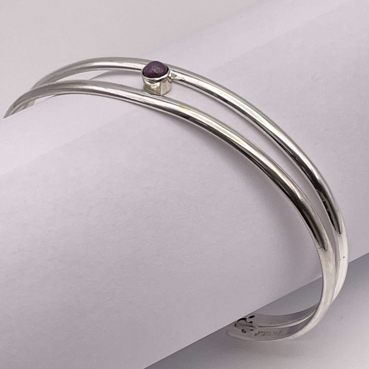 Sterling Silver cuff bracelet with Ruby - July birthstone handmade by Arizona Native Artist Caleb Calles