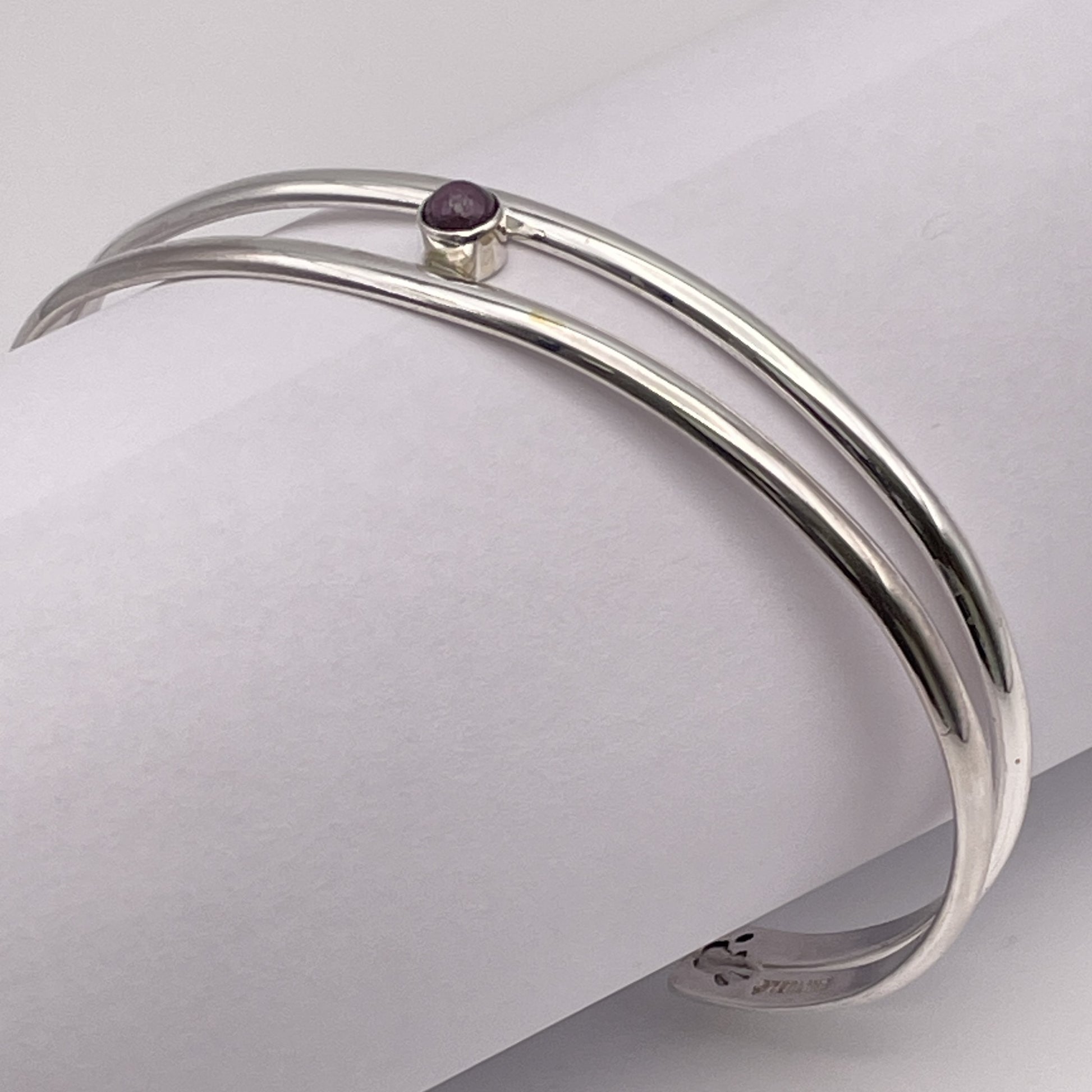 Sterling Silver cuff bracelet with Ruby - July birthstone handmade by Arizona Native Artist Caleb Calles