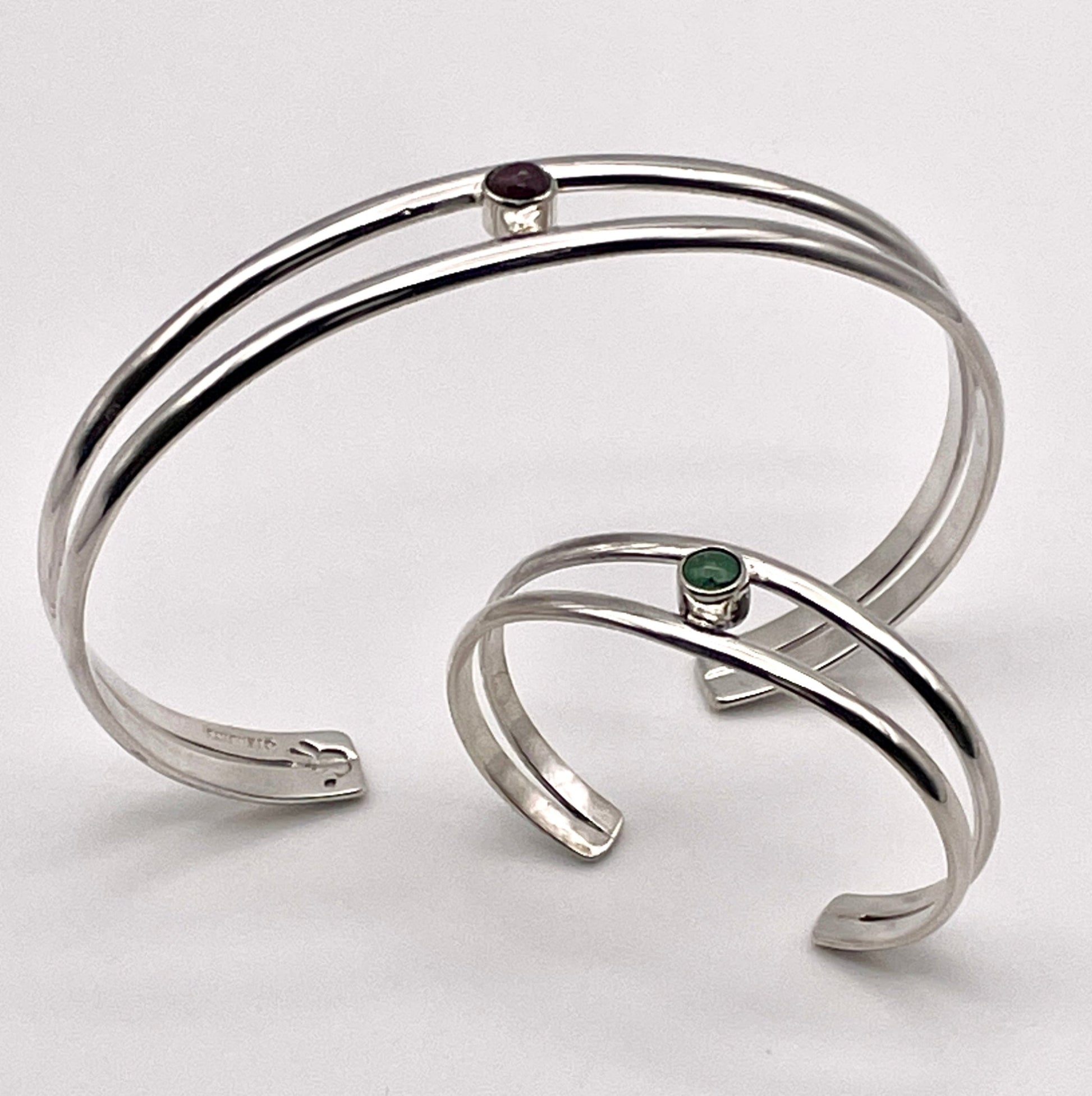 Sterling Silver birthstone bracelets - shown with a baby bracelet and an adult bracelet Handmade by artist Caleb Calles